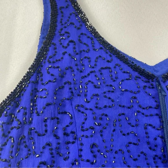 NWT Shalimar Silk Beaded Gown Med Blue Dress Evening Glam Artsy Elegant Maxi 90s